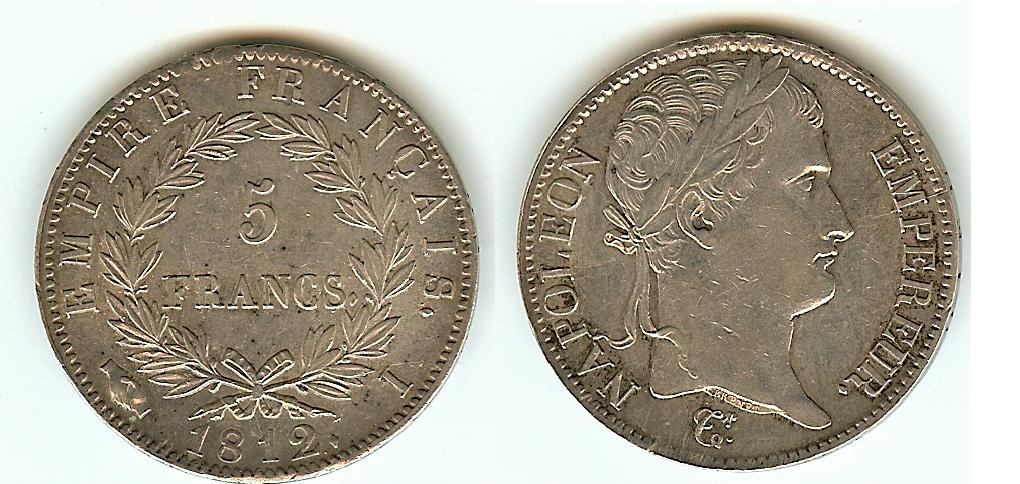 5 Francs Empereur Napoléon 1812I Limoges SUP à -SPL